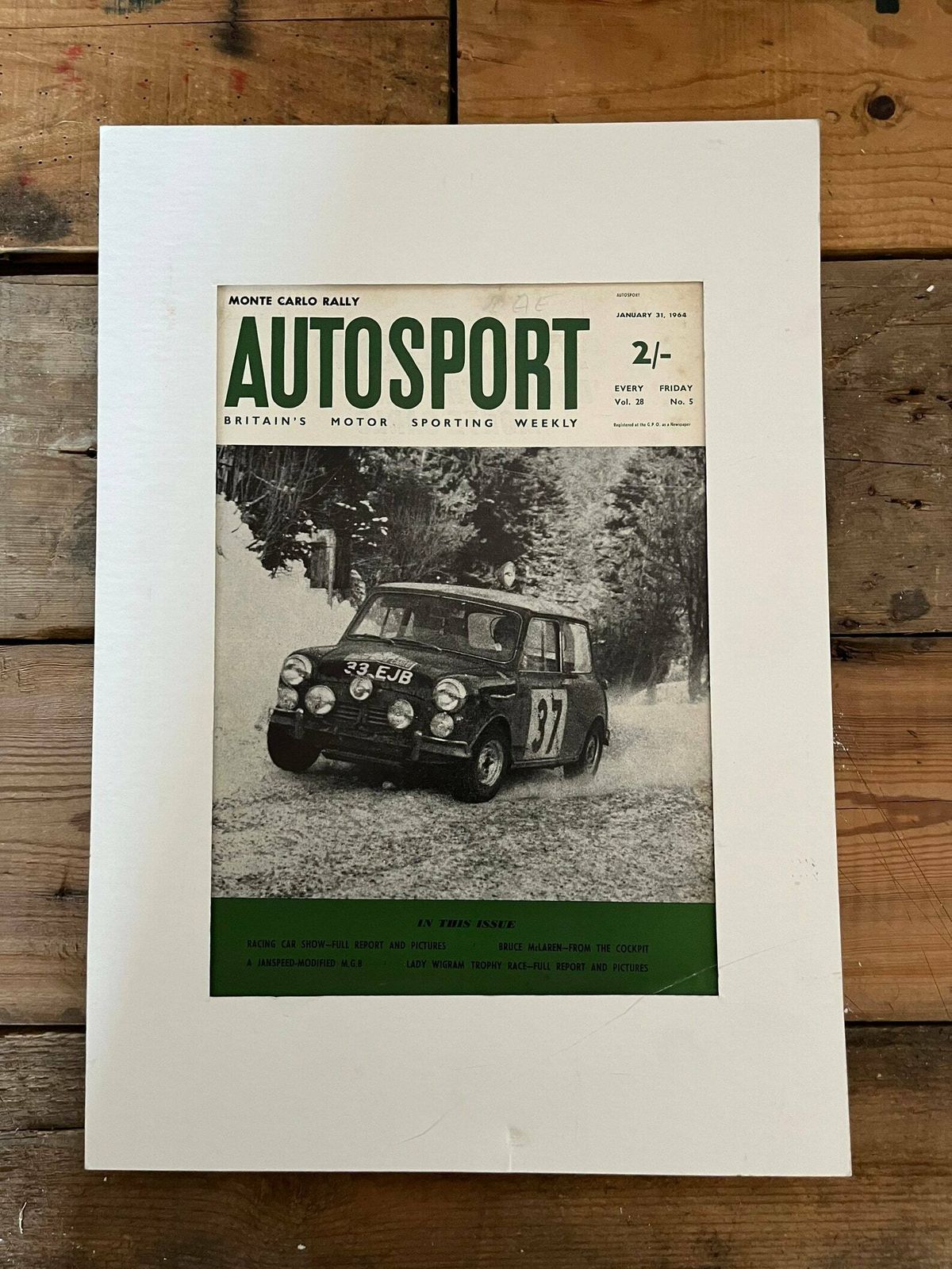 Vintage Autosport Print 1964 Vintage Mini Cooper Monte Carlo Rally Paddy Hopkirk