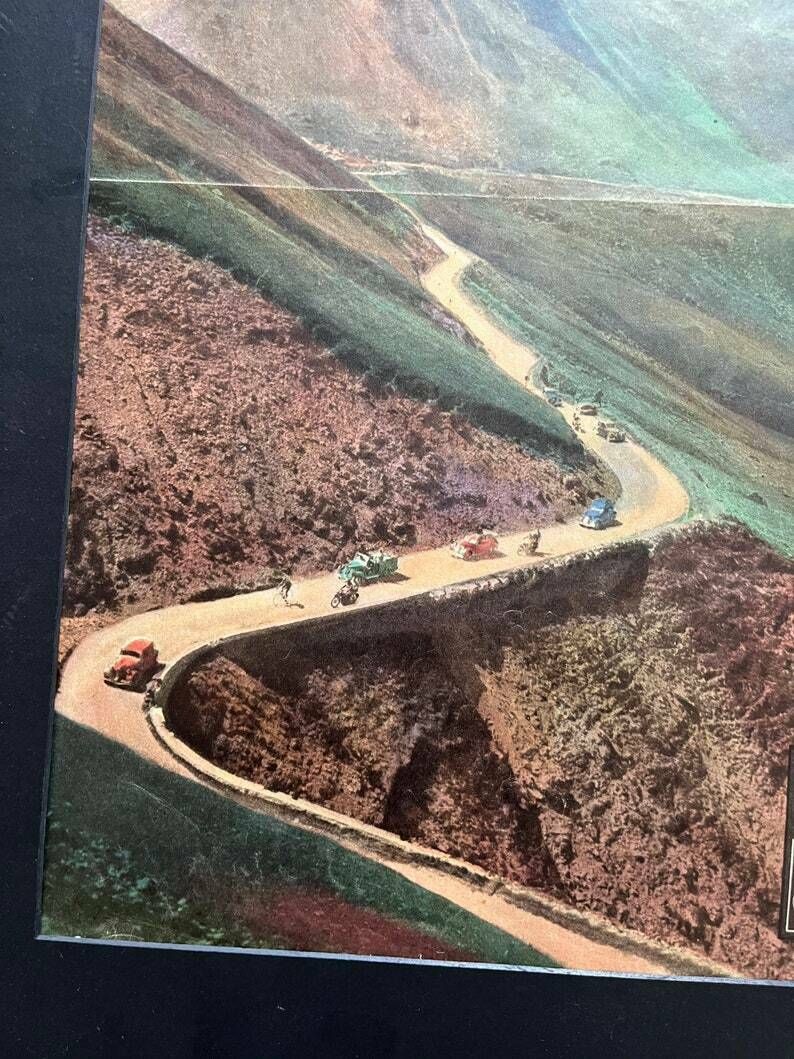 Original Vintage Tour De France Tourmalet Cycling Print 1949 Pyrenees Landscape photo for sale