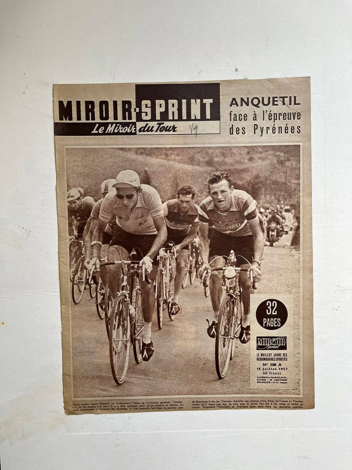 Jacques Anquetil Original Vintage Tour De France Cycling Print 1957 photo furniture