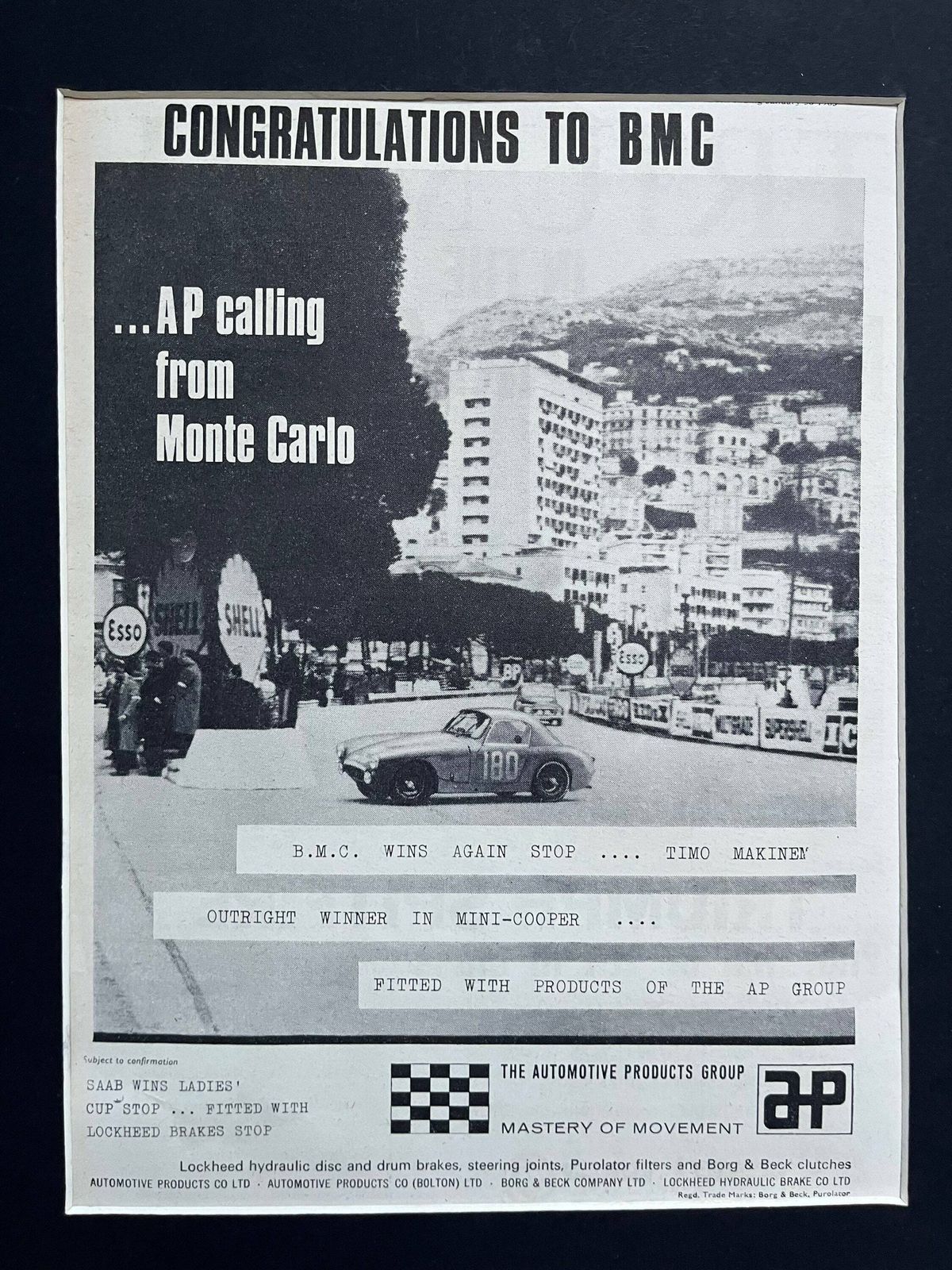 Vintage Bmc Advertising Print 1963 Monte Carlo Rally photo 56.0