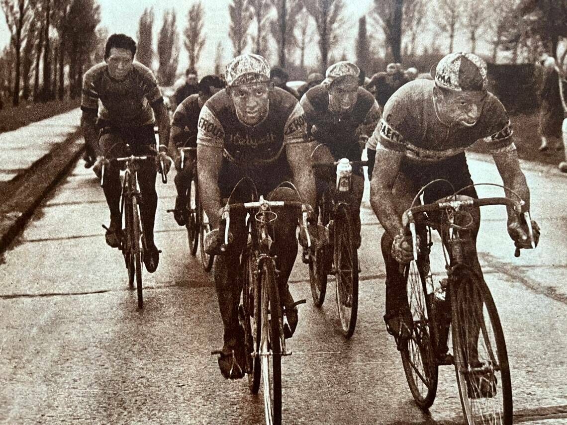 Paris Roubaix Vintage Cycling Print 1959 Roger Rivière Rik Van Looy photo 76.0