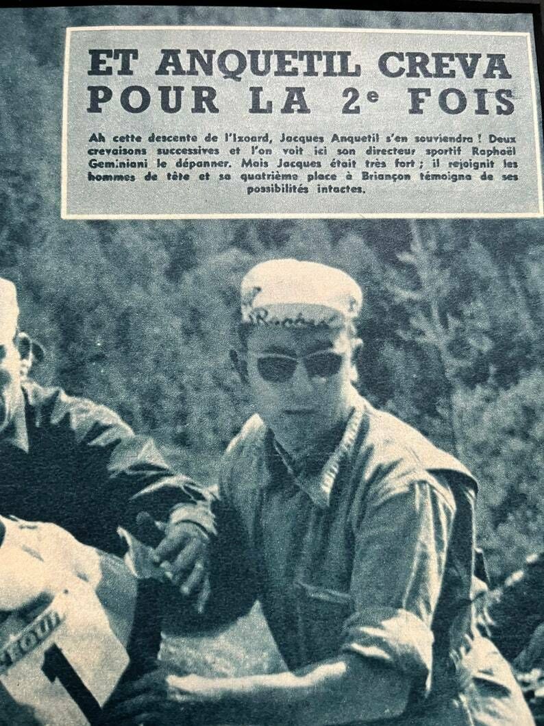 Jacques Anquetil Original Vintage Tour De France Cycling Print 1961 photo for sale