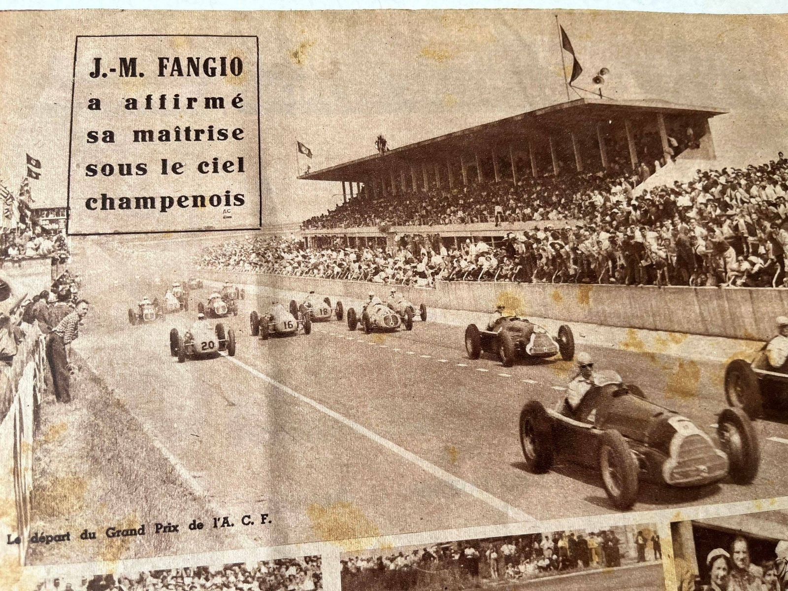 Original French Grand Prix Print C1950   Jean Manuel Fangio photo furniture