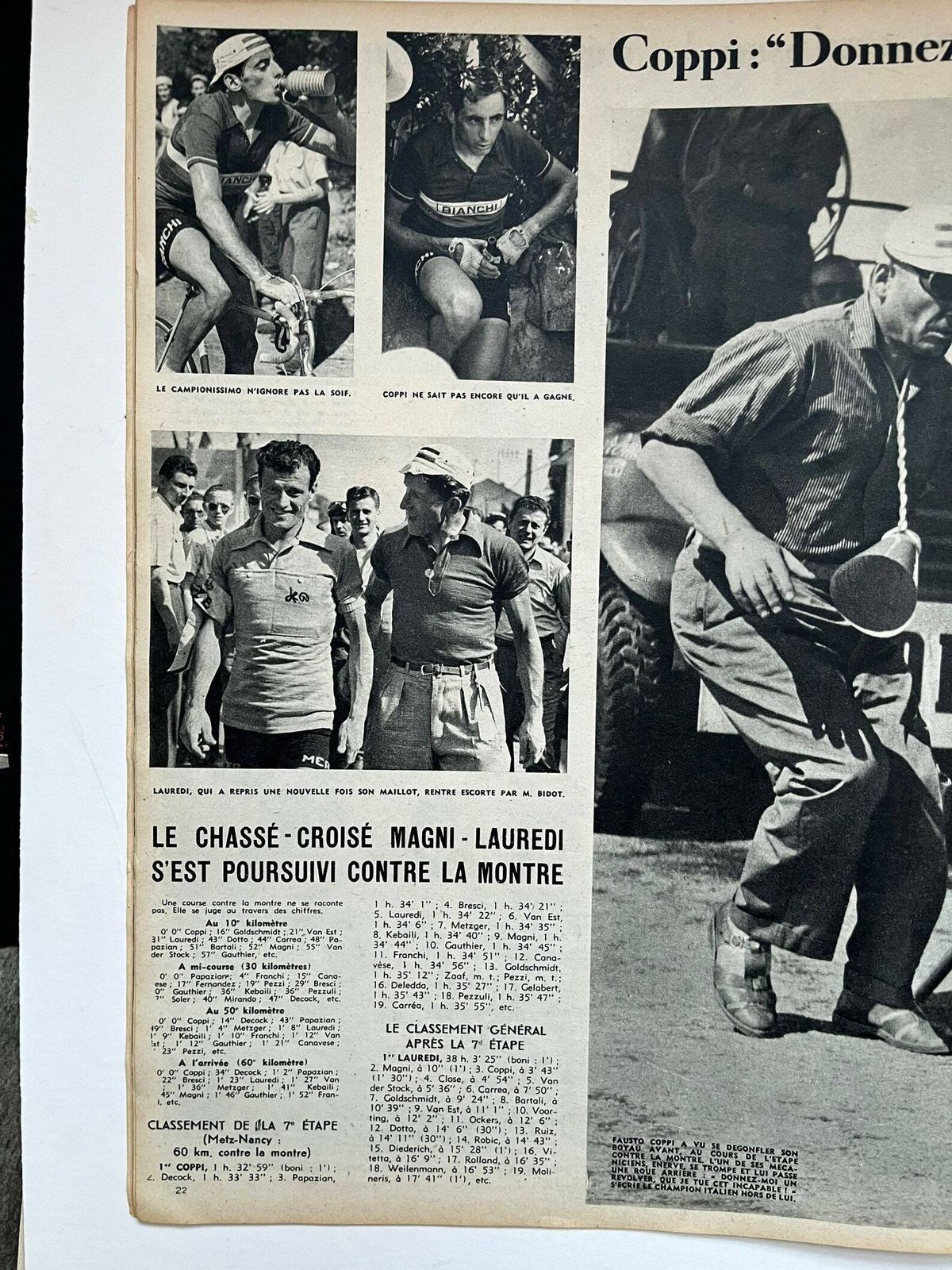 Fausto Coppi Bianchi Original Vintage Cycling Print 1952 Tour De France photo for sale