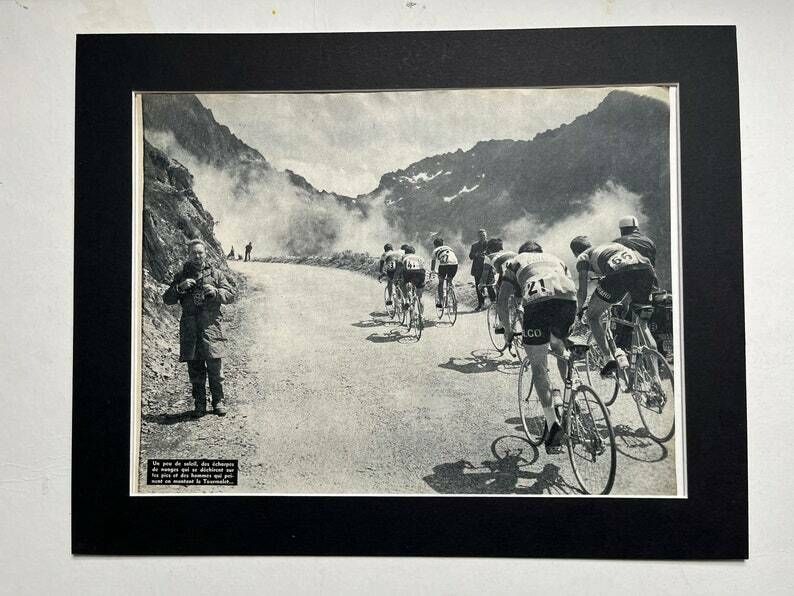 Original Vintage Tour De France Tourmalet Cycling Print 1961 Peloton photo furniture