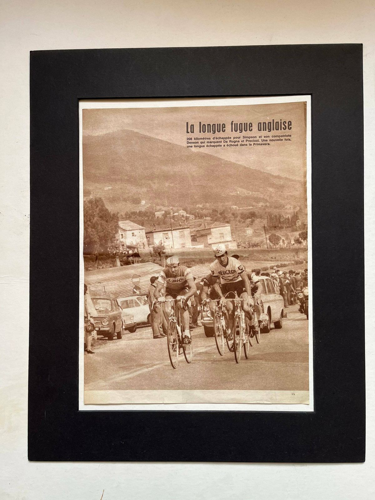 Tom Simpson / Peugeot Original Vintage Cycling Print 1967 Milan San Remo photo Art