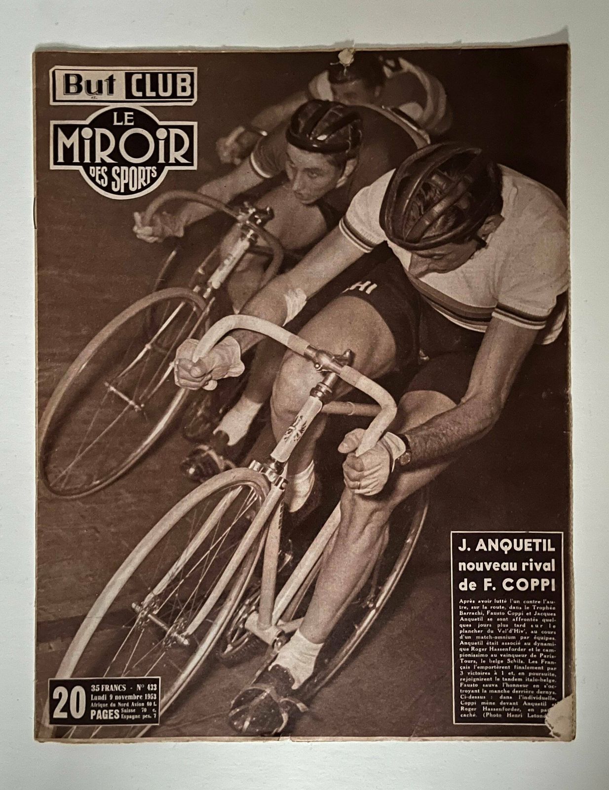 Jacques Anquetil / Fausto Coppi Original Vintage Track Cycling Print 1953