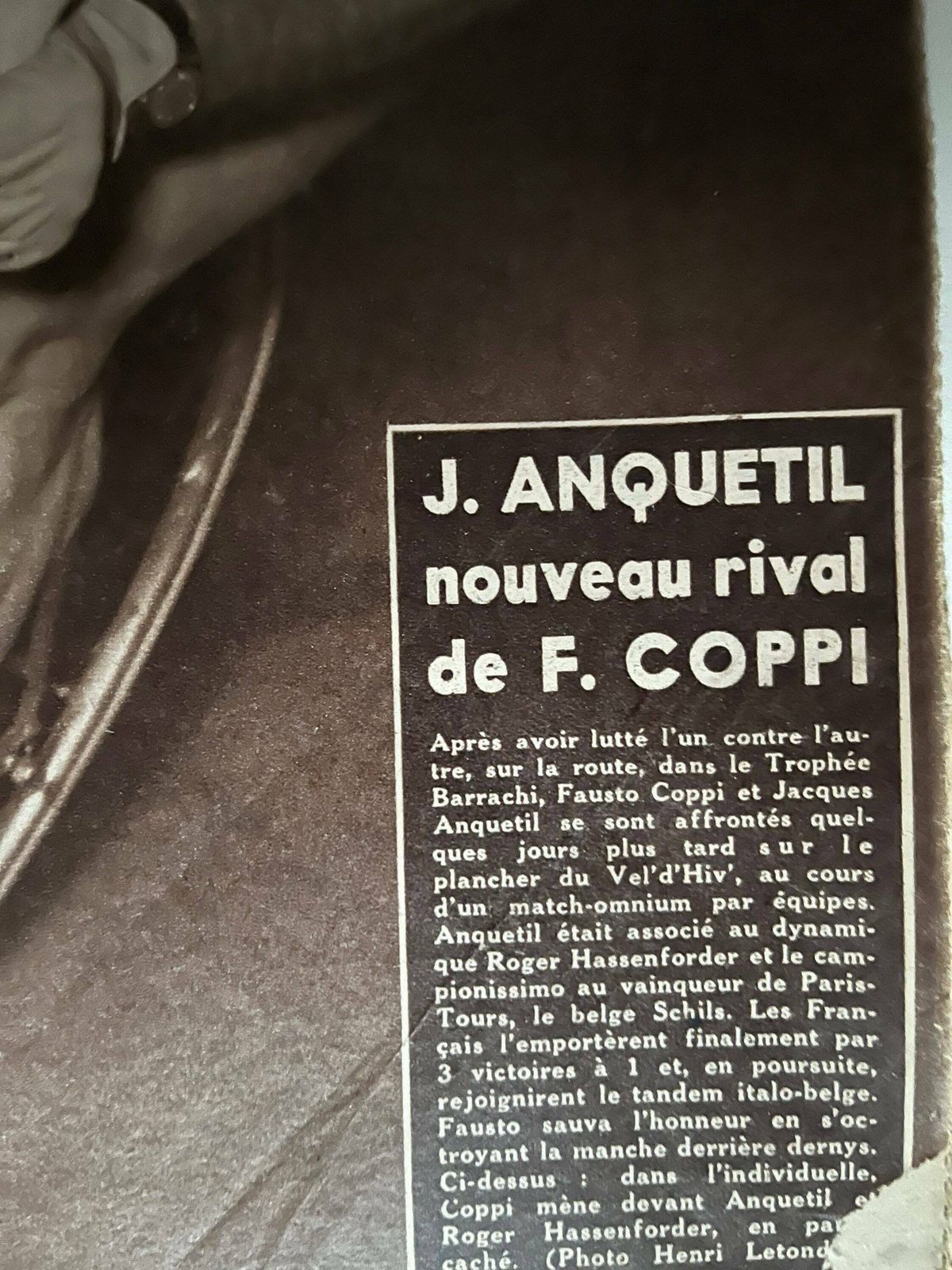 Jacques Anquetil / Fausto Coppi Original Vintage Track Cycling Print 1953 photo for sale