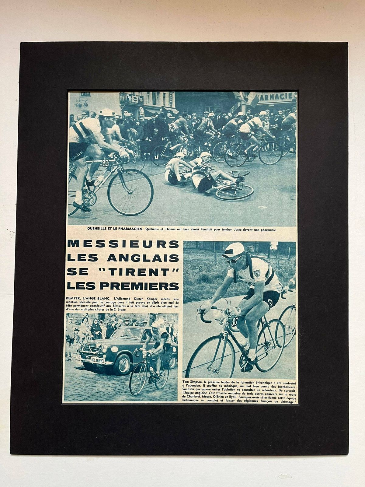 Tom Simpson / Peugeot Original Vintage Cycling Print Early 1960s Tour De France
