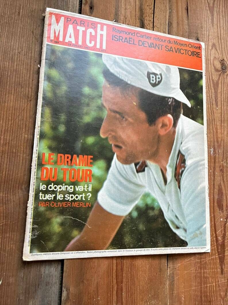 Paris Match Tom Simpson Original Vintage Cycling Print 1967 photo furniture