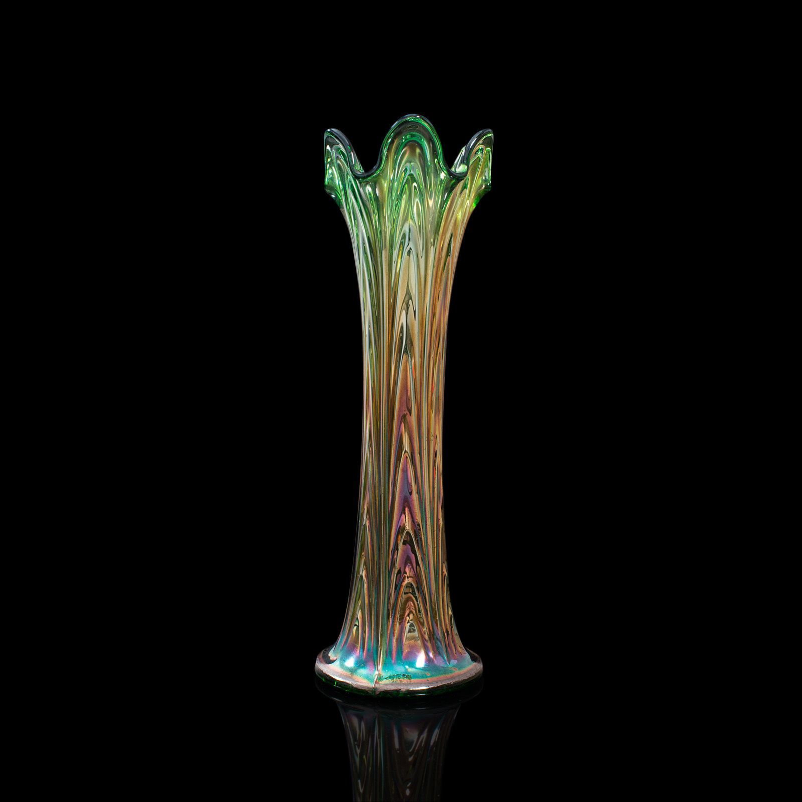 Vintage Flower Vase, English, Carnival Glass, Fluted, Early 20th Century, 1930 photo vintage