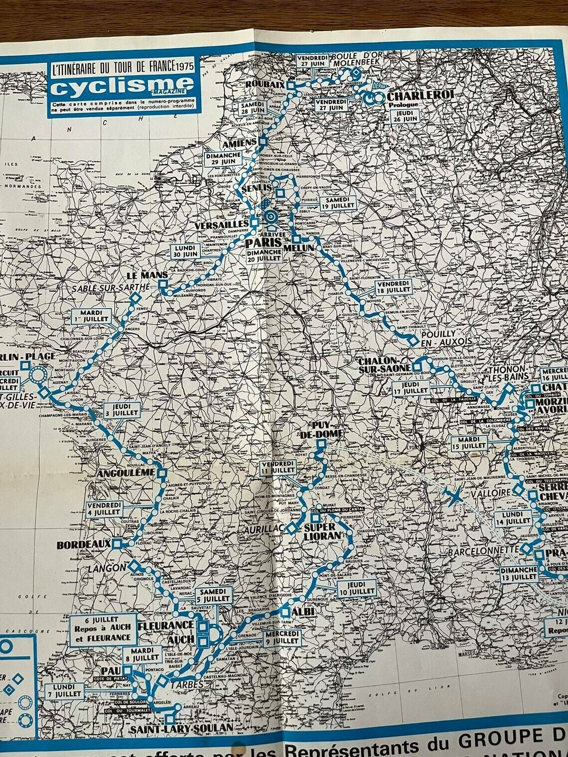 Tour De France 1975 Map   Vintage Cycling Print photo furniture