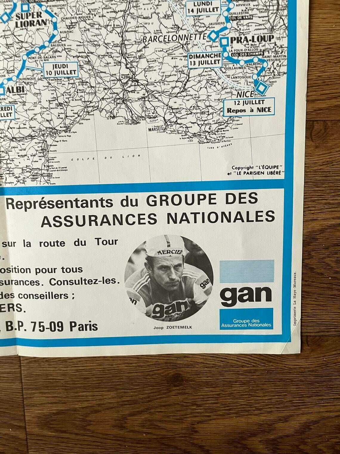 Tour De France 1975 Map   Vintage Cycling Print photo for sale
