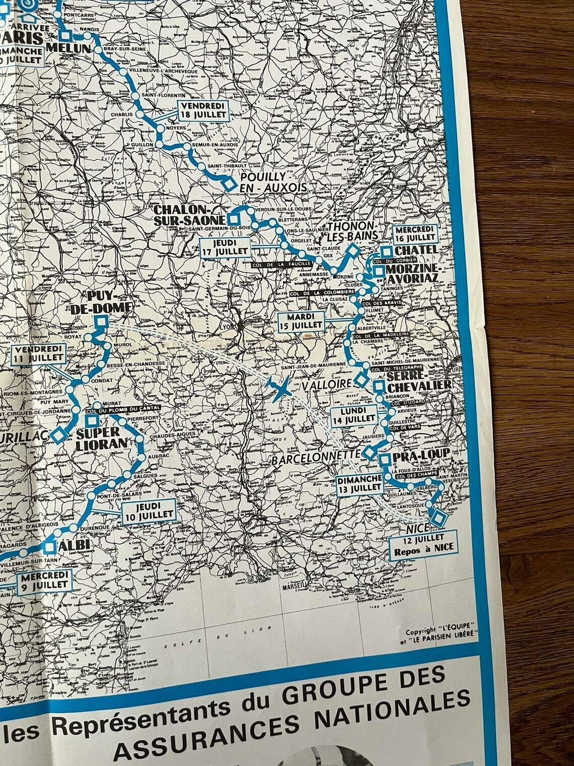 Tour De France 1975 Map   Vintage Cycling Print photo vintage