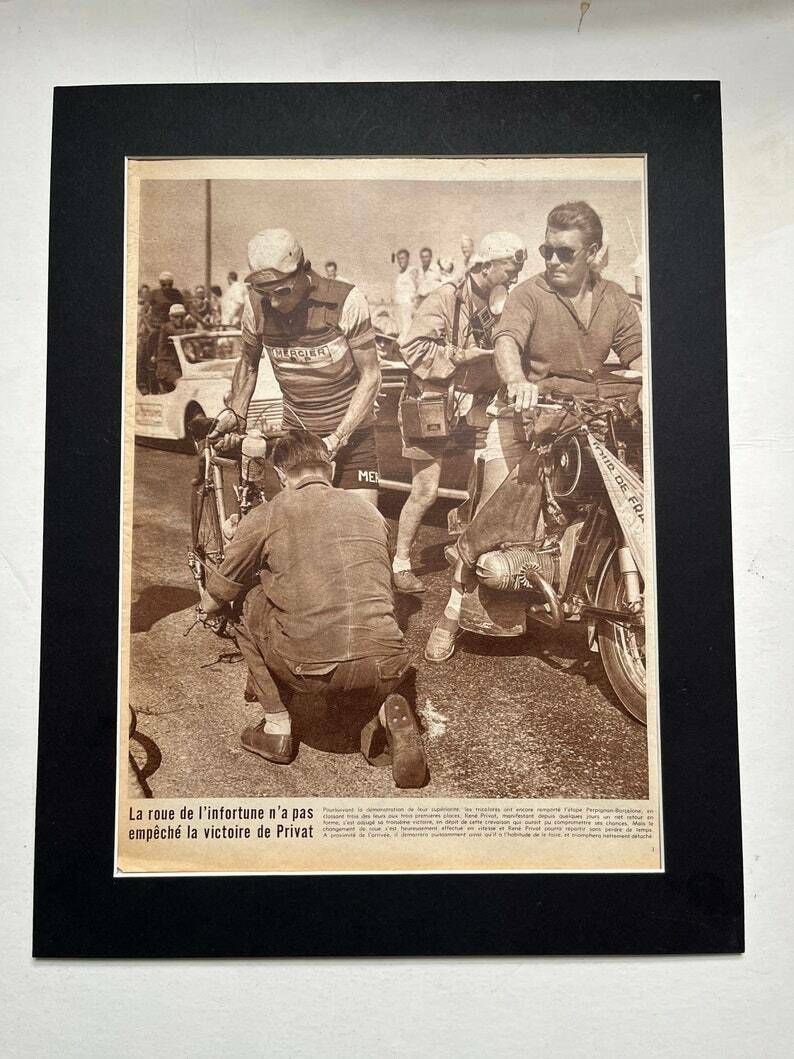 Vintage Tour De France Cycling Print 1957 Rene Privat   Mercier photo vinterior