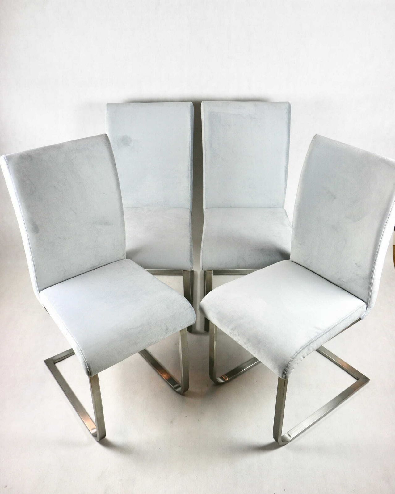 photo buy Set Of 4 Chairs On Metal Legs   Gray Silver Velvet Velvet   4 Pieces