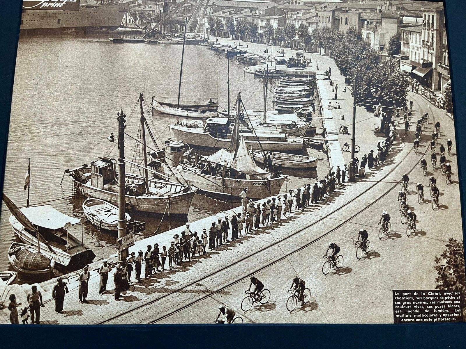 1953 Original Vintage Tour De France Cycling Print   Port De La Ciotat Provence photo furniture