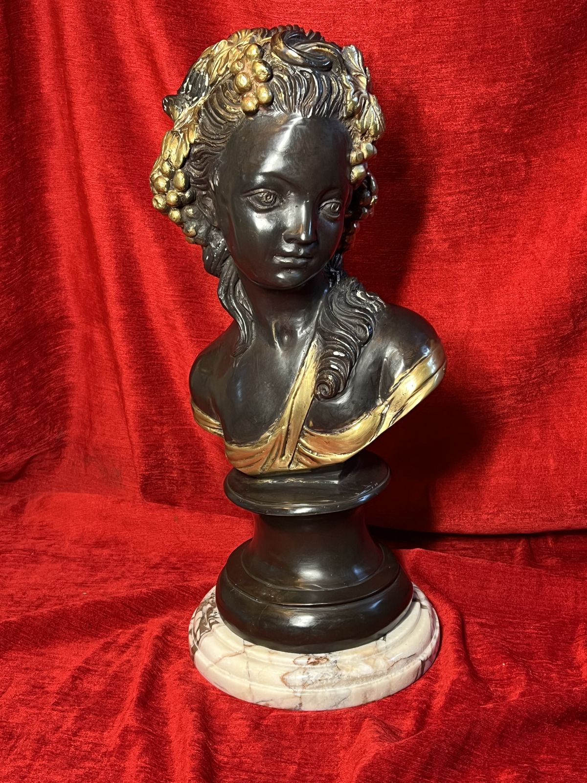 French Gilt Bronze Bust Of Fruit Maiden Upon Marble Plinth Signed Louis Beatux photo furniture