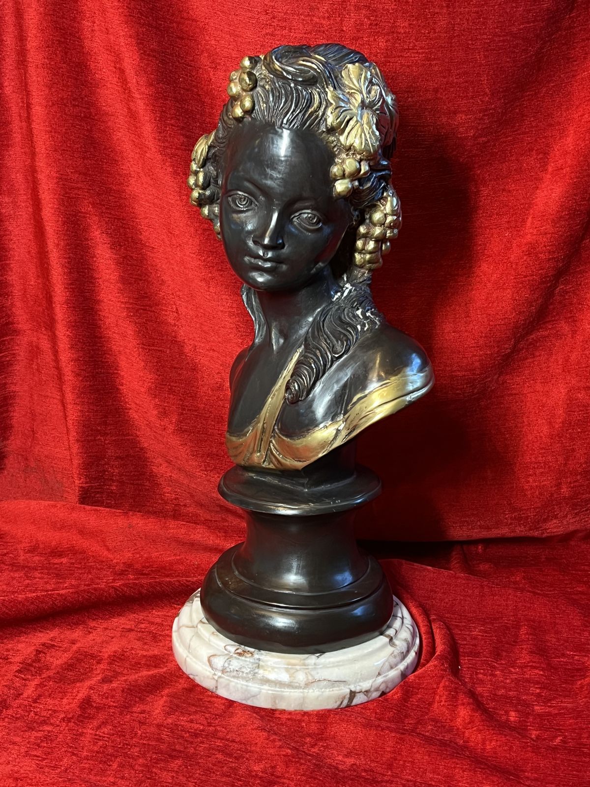French Gilt Bronze Bust Of Fruit Maiden Upon Marble Plinth Signed Louis Beatux photo Art