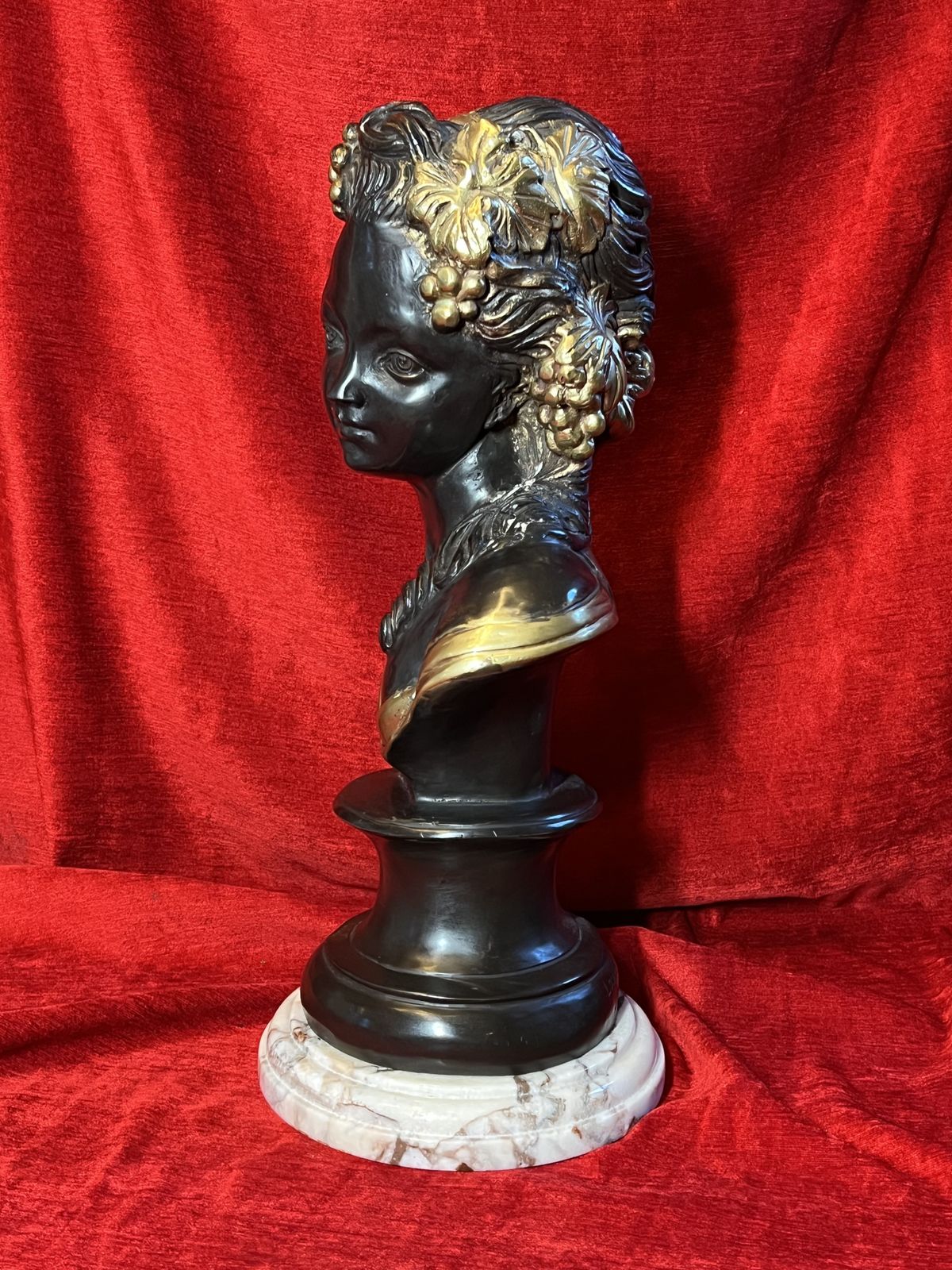 French Gilt Bronze Bust Of Fruit Maiden Upon Marble Plinth Signed Louis Beatux photo vinterior