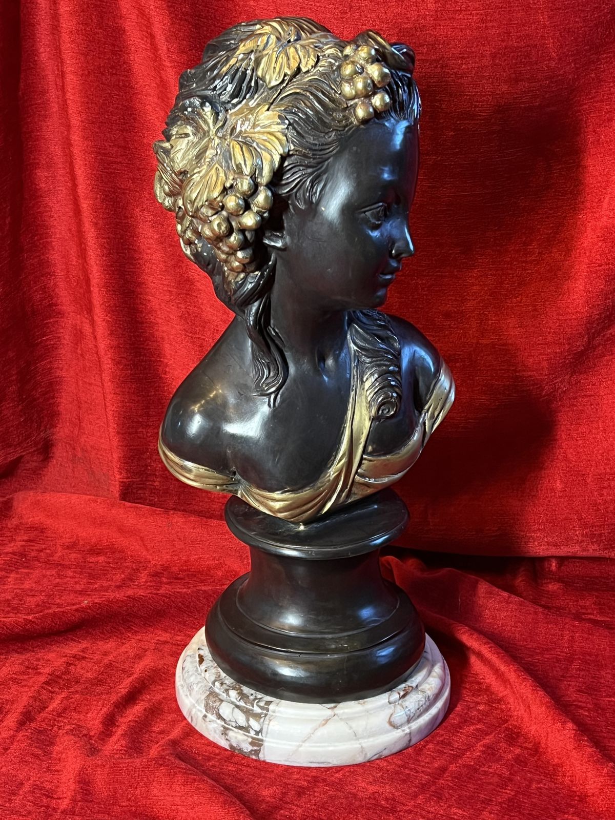 photo vinterior French Gilt Bronze Bust Of Fruit Maiden Upon Marble Plinth Signed Louis Beatux