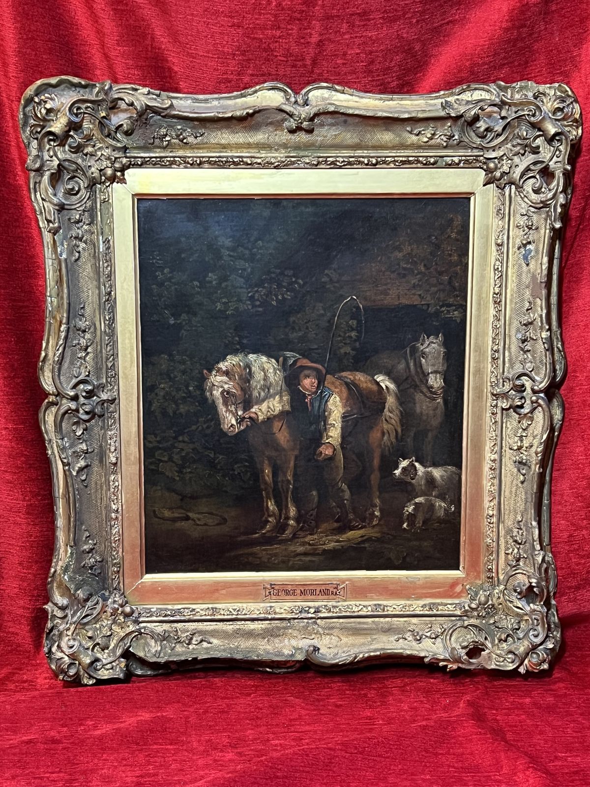 Fine Art 19th Century George Moreland (1763 1804) Titled 'The Day Begins' Oil Painting On Wood Panel photo furniture
