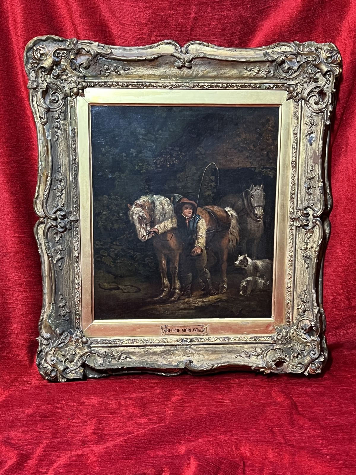 photo vintage Fine Art 19th Century George Moreland (1763 1804) Titled 'The Day Begins' Oil Painting On Wood Panel