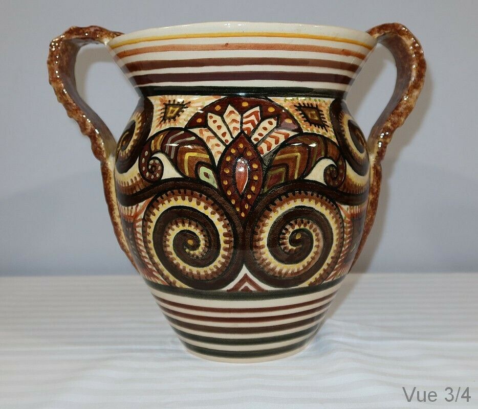 photo furniture Earthenware Vase Signed P. Fouillen, Henriot Quimper – 1940