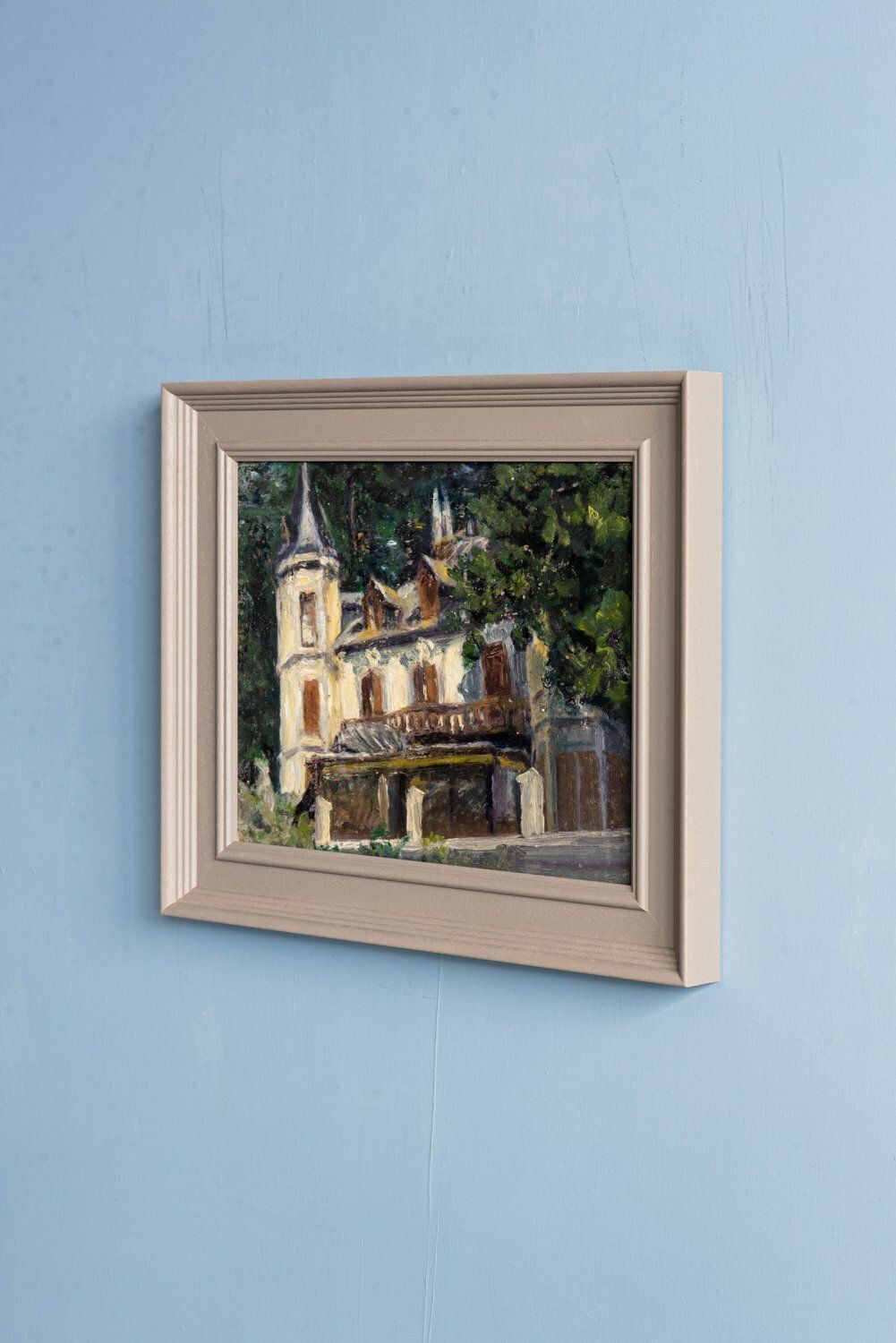 French School, Country House Study, Oil On Panel, Midcentury photo vinterior