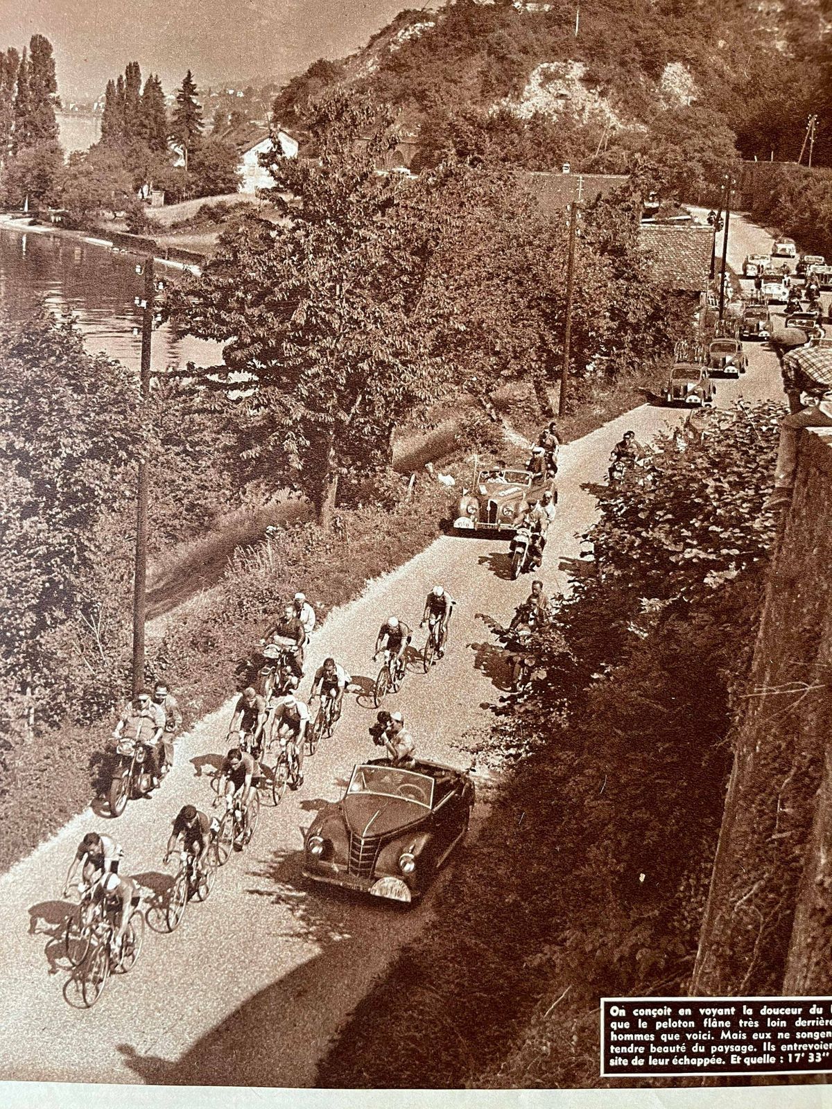 1950s Original Vintage Tour De France Cycling Print   Lac Leman photo furniture
