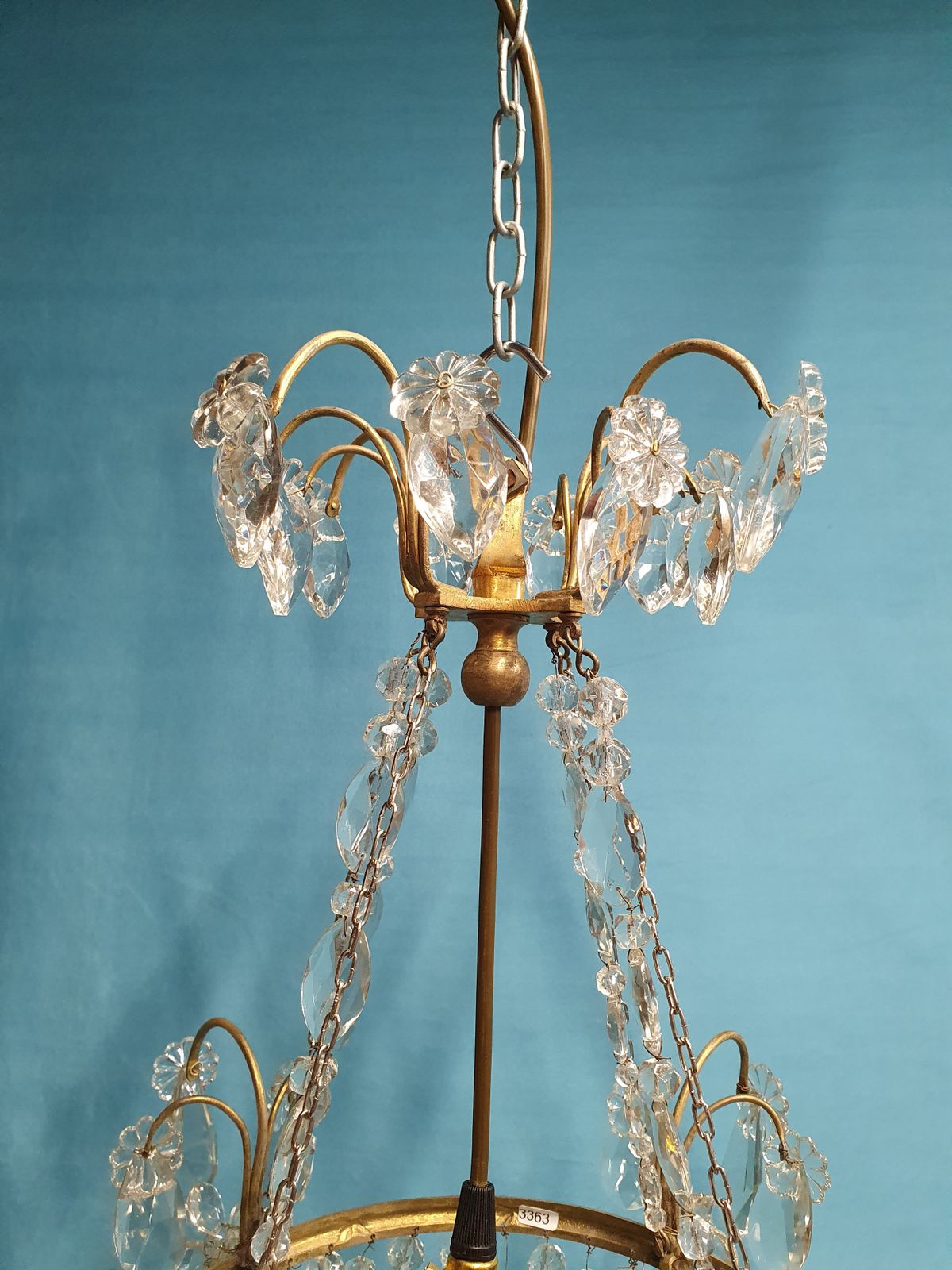 Early 20th Century Cut Glass Basket Chandelier photo vintage