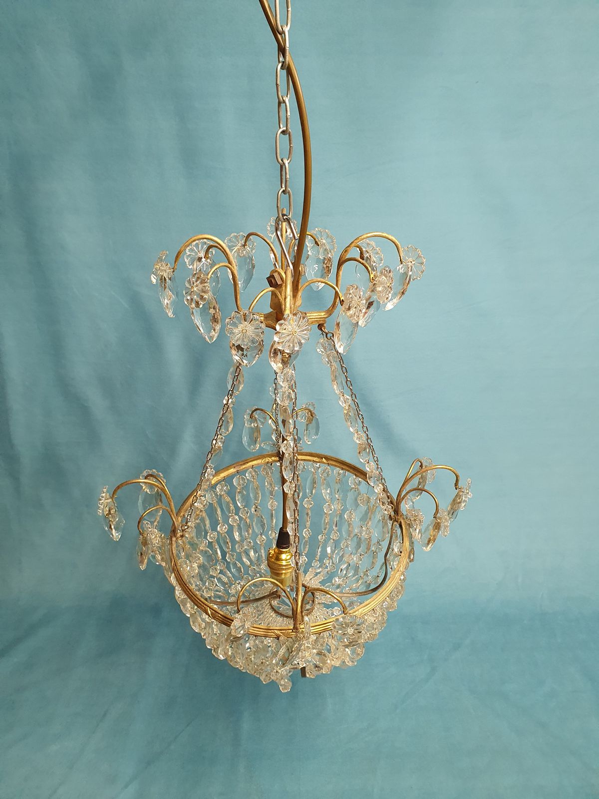 photo for sale Early 20th Century Cut Glass Basket Chandelier
