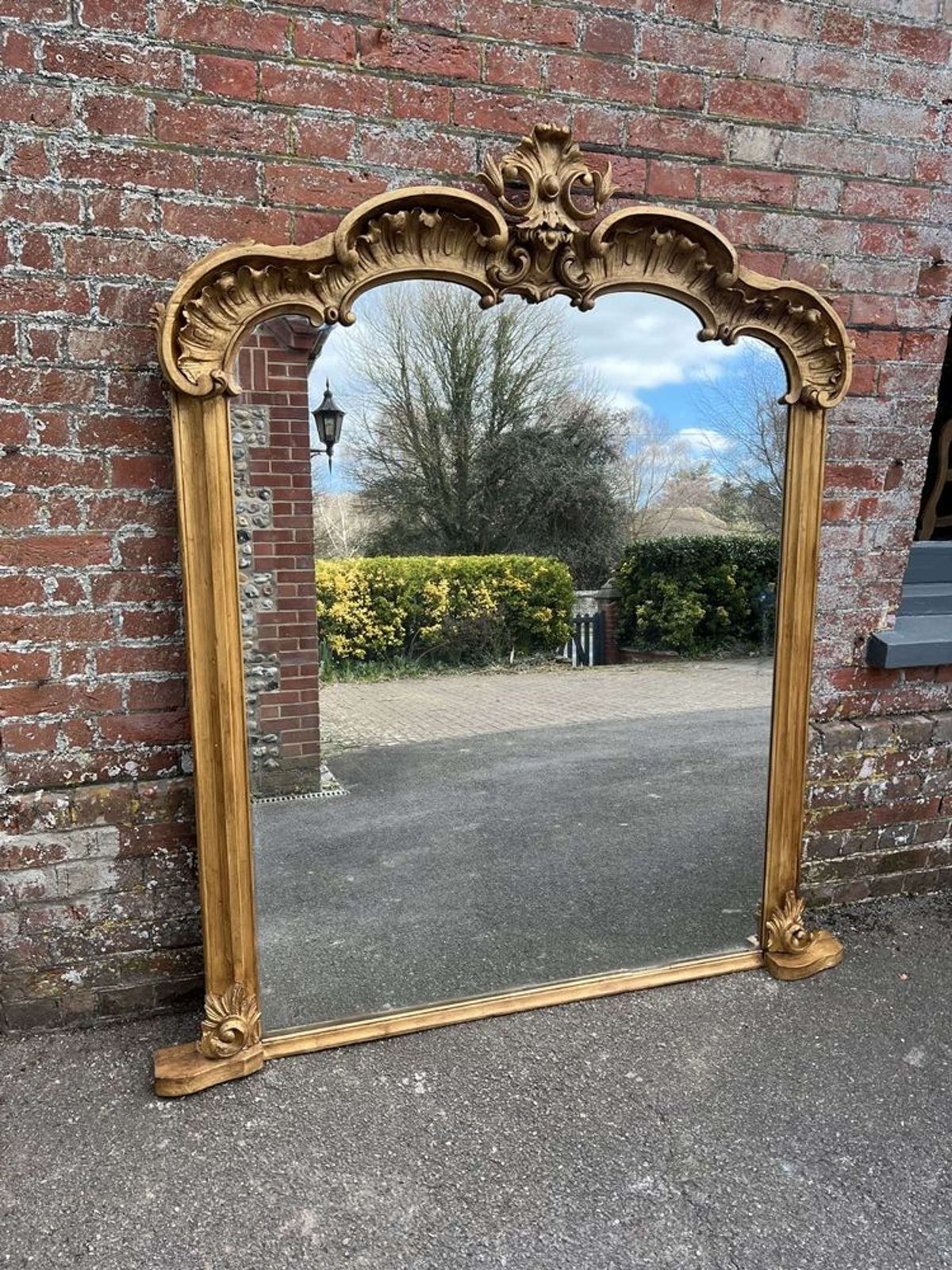 A Stunning Large Antique English 19th C Gilt Overmantle Mirror. photo vintage