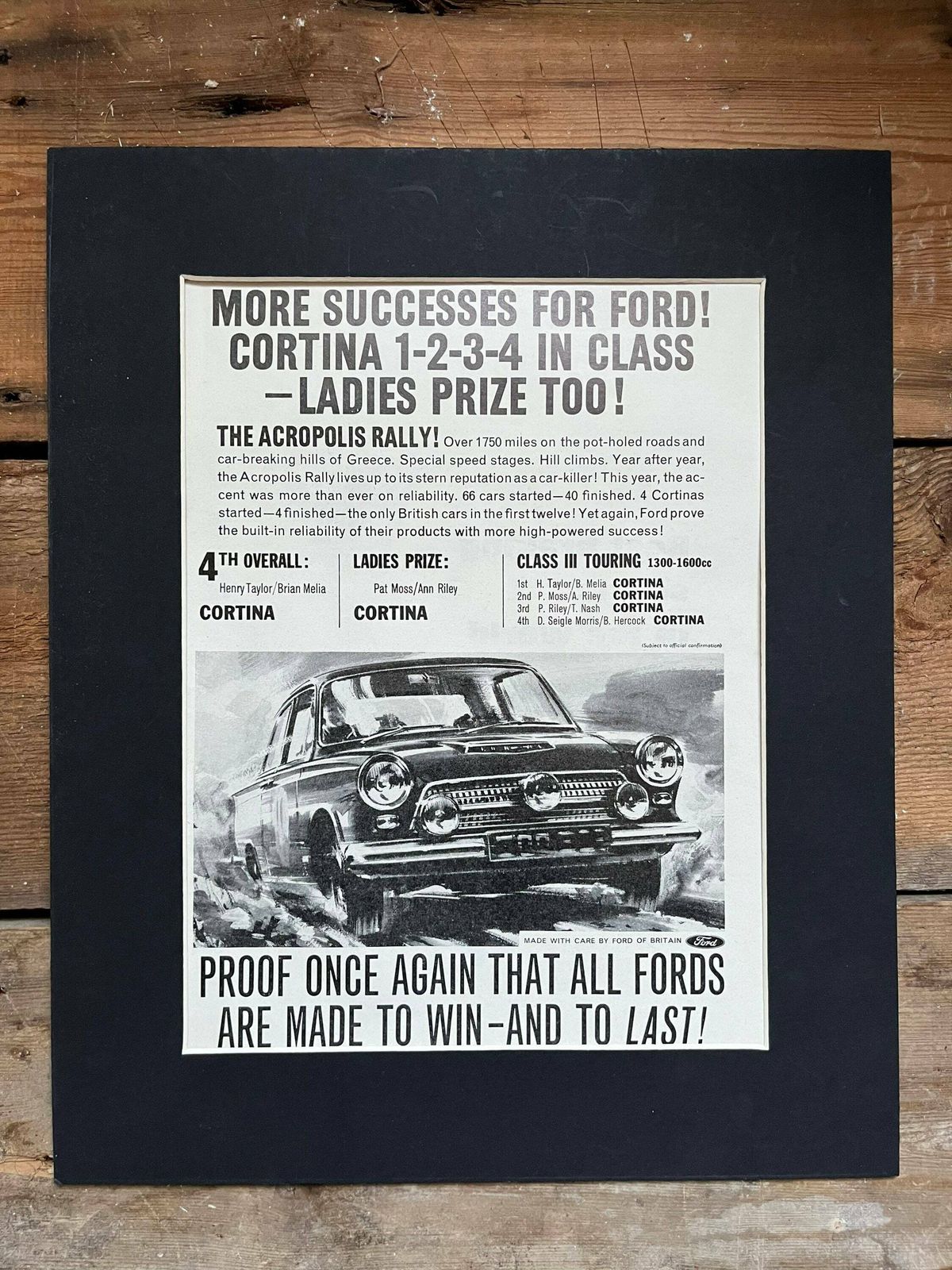Vintage Advertising Print 1964 Vintage Lotus Cortina