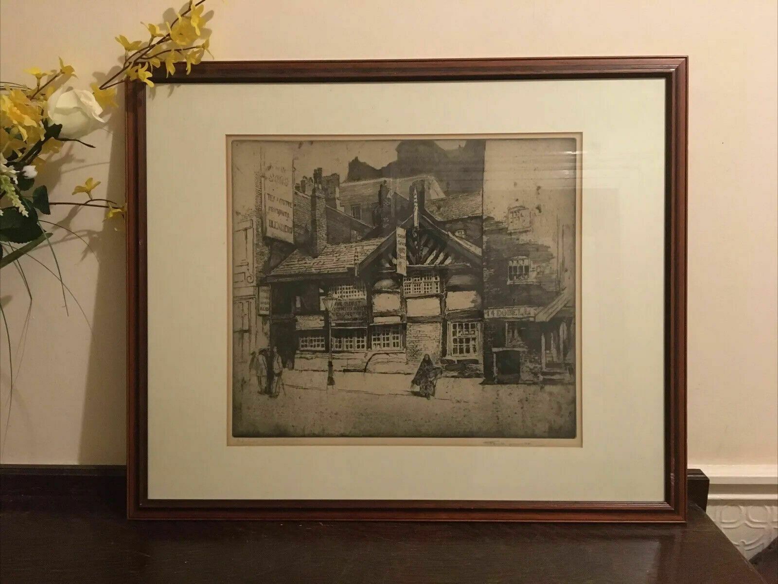 Frank Greenwood Seven Stars Pub Etching Manchester Framed Northern Art Signed photo furniture