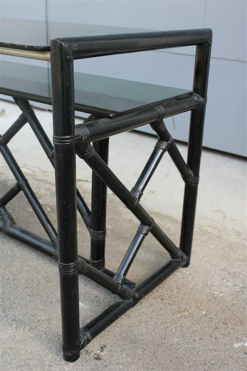 Small Black Bamboo Desk Vivai Del Sud Italia 1970s Black Crystal Top photo vinterior