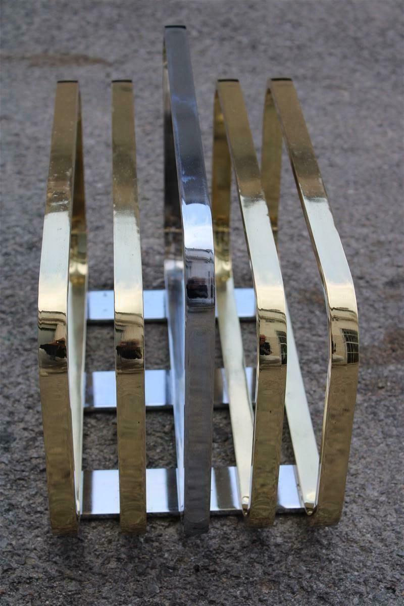 Romeo Rega Minimalist Magazine Rack In Solid Brass Italian Design, 1970s photo Home Decor