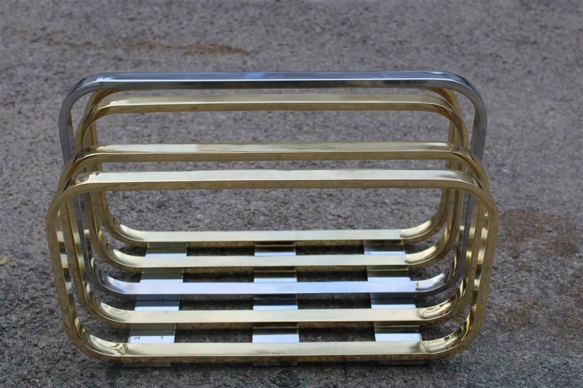 Romeo Rega Minimalist Magazine Rack In Solid Brass Italian Design, 1970s photo 1299.0