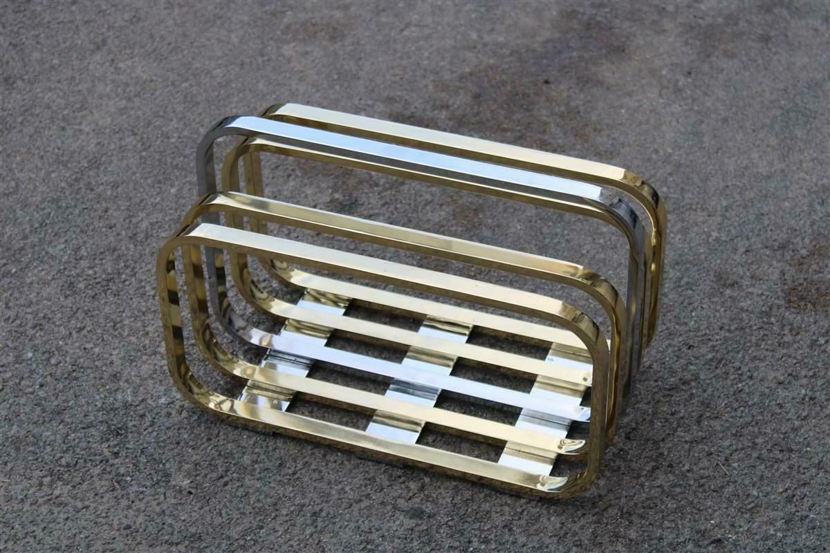 Romeo Rega Minimalist Magazine Rack In Solid Brass Italian Design, 1970s photo buy