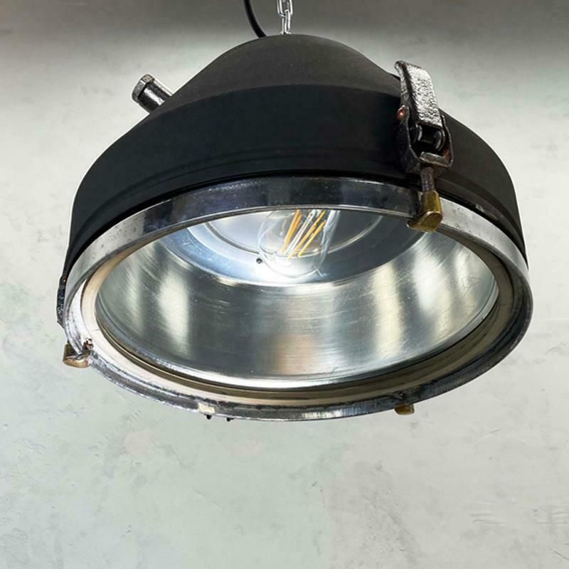 photo vintage 20th Century Black Industrial Iron Ceiling Light By Veb
