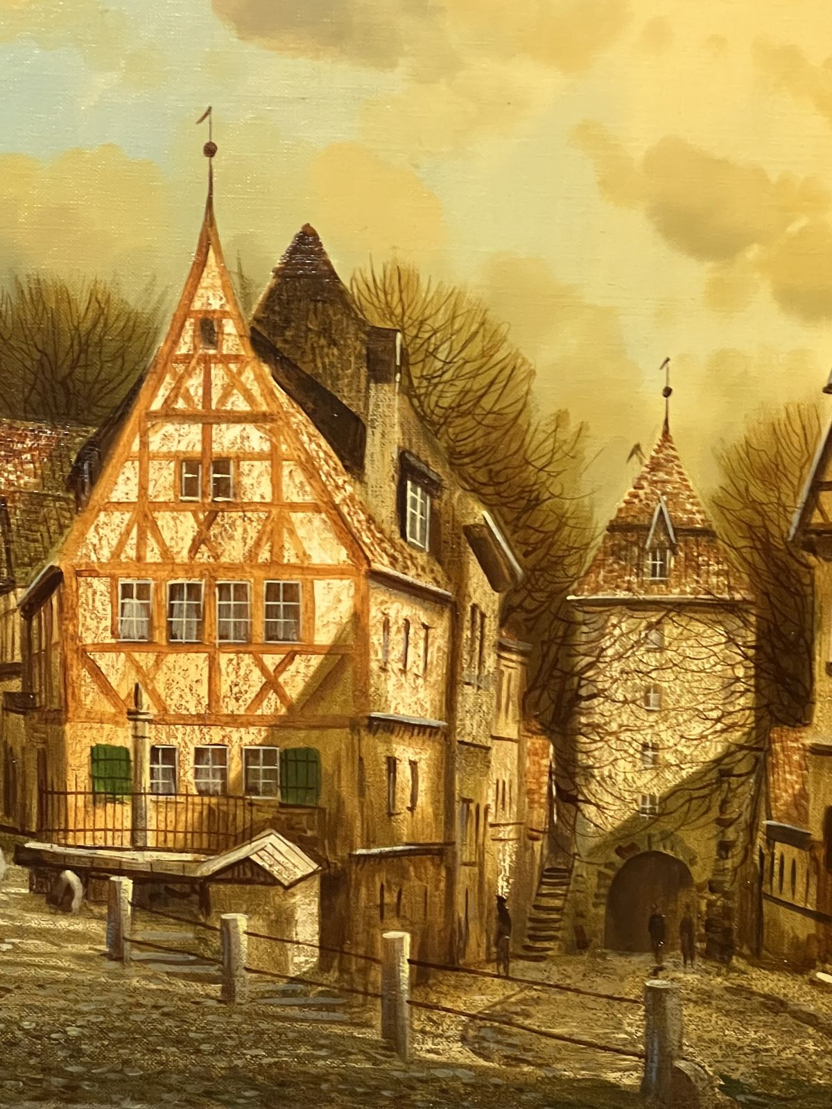 German Contemporary 20th Century Peter Samberger 'A View Of The Old Town Of Rothenburg' Oil Painting On Canvas photo vinterior