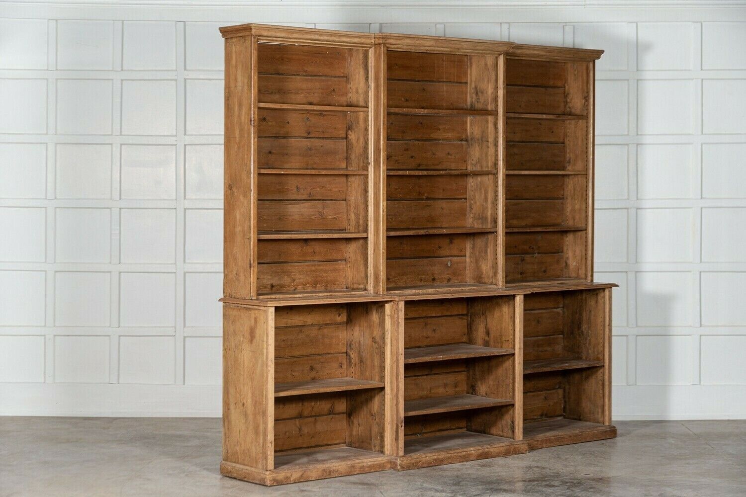 Large 19thc English Pine Breakfront Bookcase photo Furniture