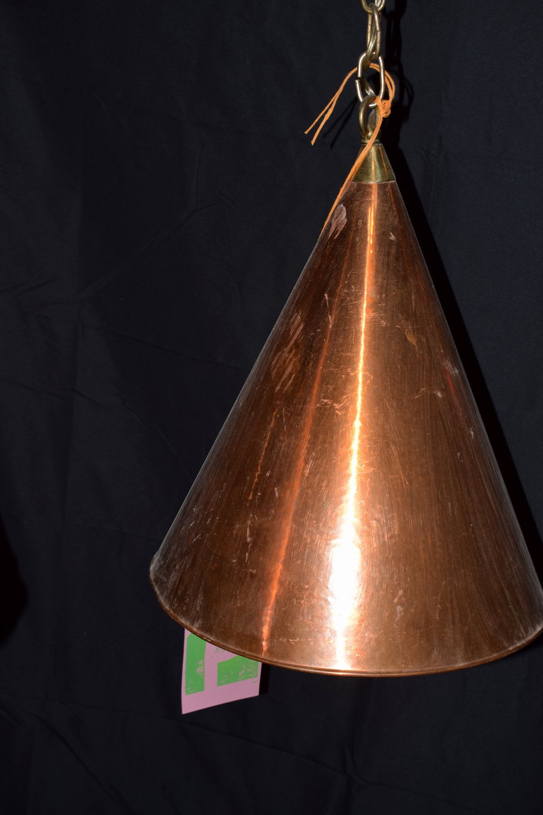 Scandinavian Brutalist Handcrafted Danish Copper Conical Pendant Lamp, 1970s photo Lighting