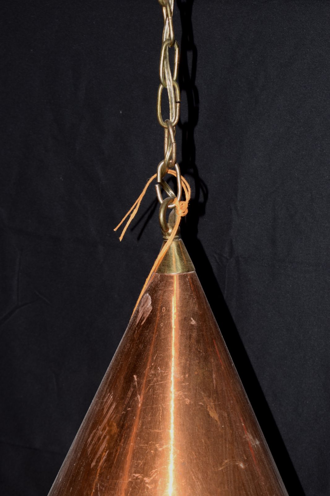 Scandinavian Brutalist Handcrafted Danish Copper Conical Pendant Lamp, 1970s photo 480.0