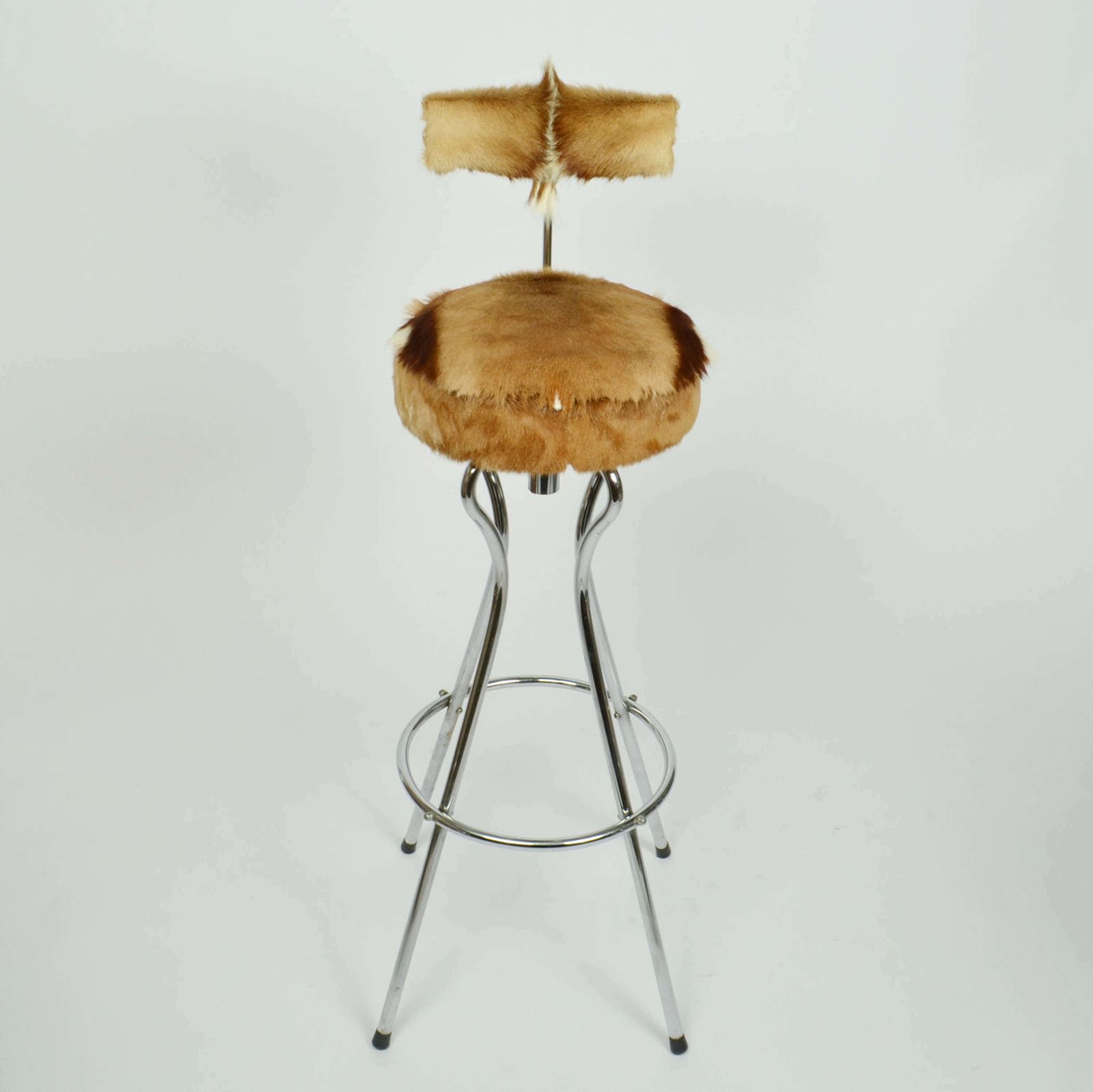 Set Of Three Swivel Bar Stools In Chrome And Goatskin photo Furniture