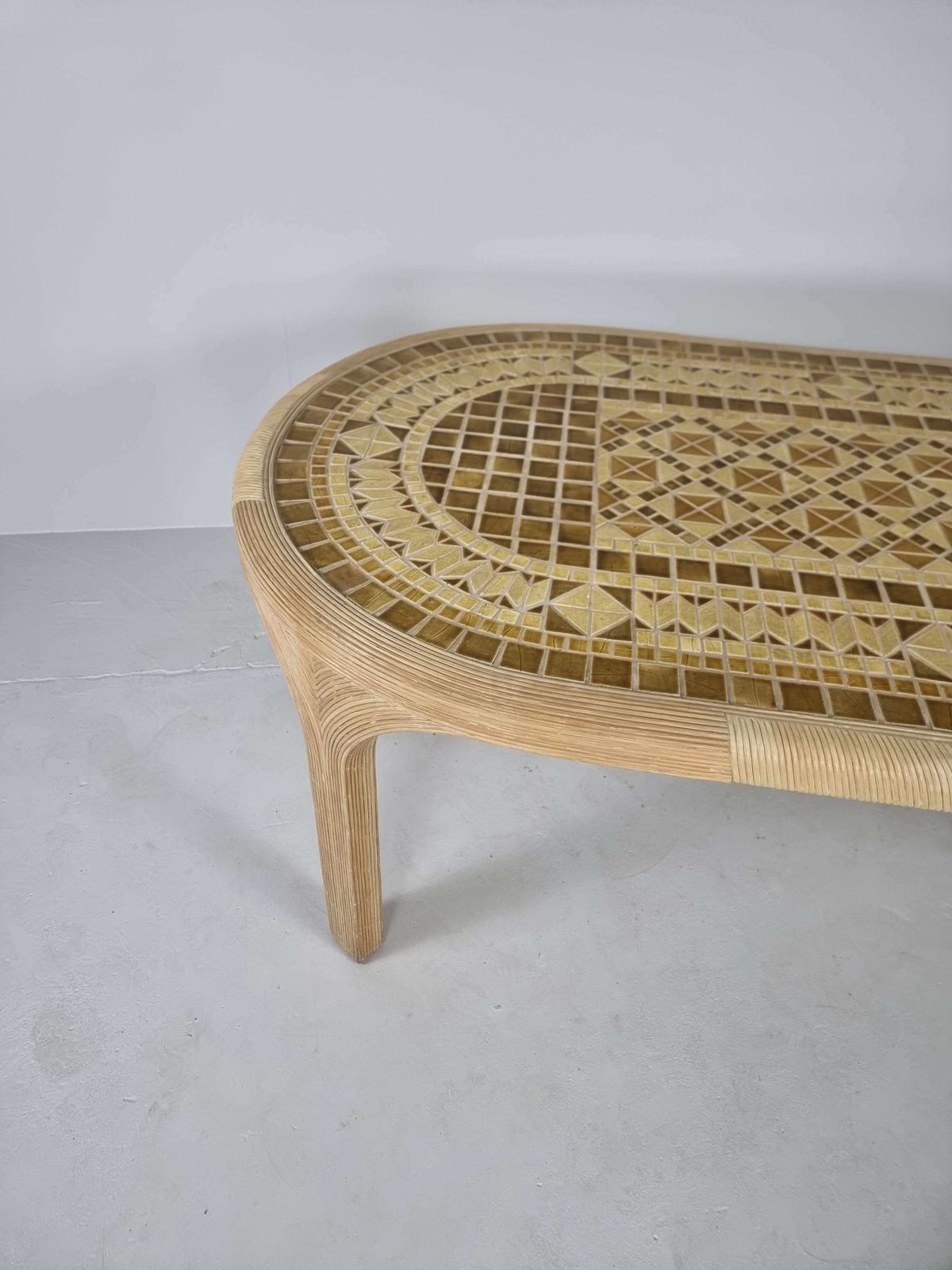 Meubels Rotan Riet Eettafel Met Keramische Inleg, Jaren 1980 photo