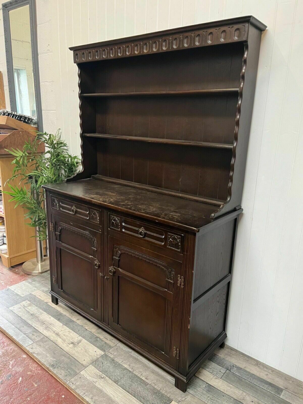Vintage Furniture 2 Door Carved Welsh Dresser Ready To Be Upcycled photo for sale