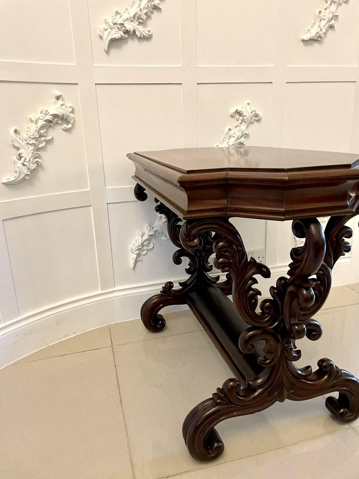 Outstanding Quality 19th Century Antique Carved Mahogany Freestanding Side Table photo furniture