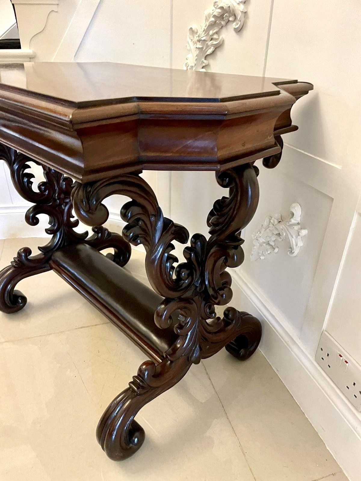 Outstanding Quality 19th Century Antique Carved Mahogany Freestanding Side Table photo Furniture