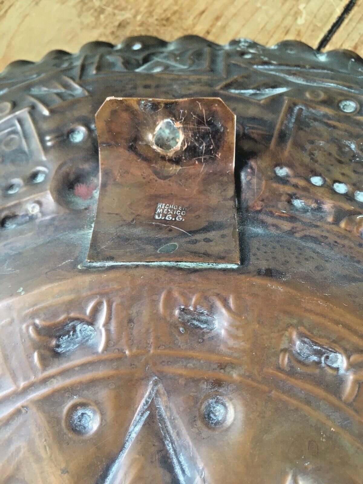 Huge Vintage  Aztec Mayan Sun God Copper Charger Wall Plate Plaque Mexico photo buy